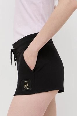 Zdjęcie produktu Armani Exchange szorty bawełniane kolor czarny z aplikacją medium waist
