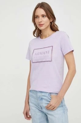 Zdjęcie produktu Armani Exchange t-shirt bawełniany damski kolor fioletowy 3DYT59 YJ3RZ