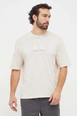 Zdjęcie produktu Armani Exchange t-shirt bawełniany męski kolor beżowy z nadrukiem 3DZTAB ZJ3VZ