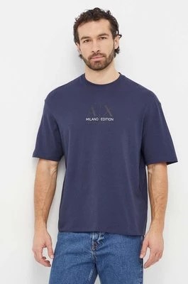 Zdjęcie produktu Armani Exchange t-shirt bawełniany męski kolor granatowy z nadrukiem 3DZTAB ZJ3VZ