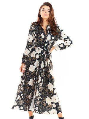 Zdjęcie produktu Awama Sukienka w kolorze brązowym ze wzorem rozmiar: XL