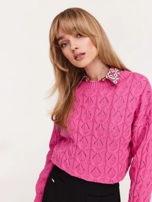 Zdjęcie produktu Ażurowy sweter z bawełny w różowym kolorze TARANKO
