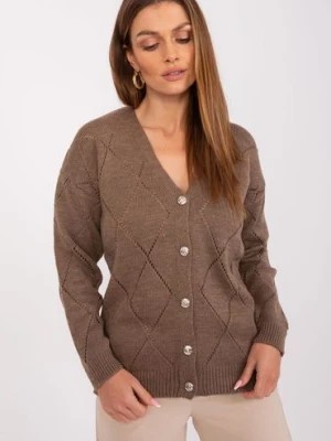 Zdjęcie produktu Ażurowy sweter z dekoltem V brązowy
