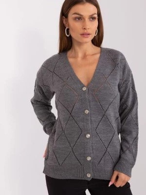 Zdjęcie produktu Ażurowy sweter z dekoltem V ciemny szary