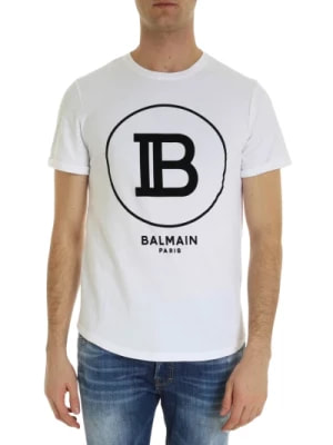 Zdjęcie produktu Balmain, Bawełniana Koszulka z Logo Velvet - Klasyczny Krój White, male,