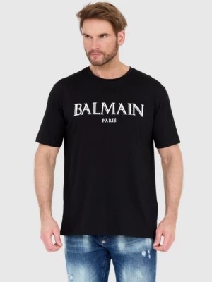 Zdjęcie produktu BALMAIN Czarny męski t-shirt z wypukłym gumowym logo