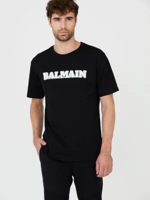 Zdjęcie produktu BALMAIN Czarny t-shirt z białym logo Retro Balmain Flock