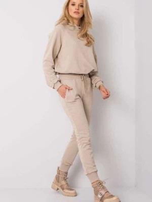 Zdjęcie produktu BASIC Komplet dresowy damski - bluza z kapturem + spodnie - beżowy