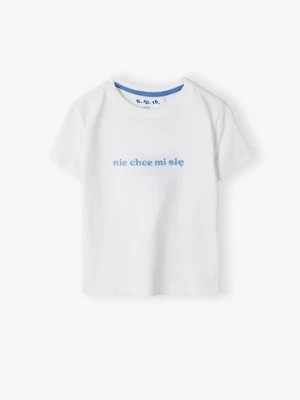 Zdjęcie produktu Bawełniana biała bluzka dla chłopca z napisem - nie chce mi się - 5.10.15.