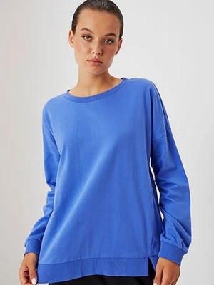 Zdjęcie produktu Bawełniana bluza da kobiet bez kaptura - niebieska Moodo