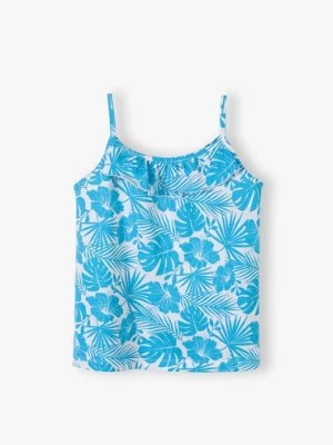 Zdjęcie produktu Bawełniana bluzka dziewczęca na ramiączkach - biała w niebieskie kwiatki 5.10.15.