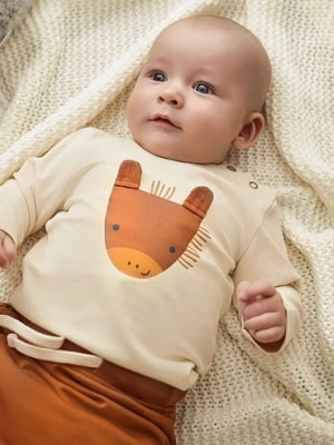 Zdjęcie produktu Bawełniana bluzka niemowlęca z długim rękawem - beżowa z konikiem 5.10.15.