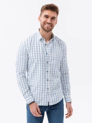 Zdjęcie produktu Bawełniana koszula męska w kratę REGULAR FIT - biało-niebieska V2 K637
 -                                    S