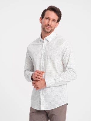 Zdjęcie produktu Bawełniana koszula męska w mikro wzór REGULAR FIT - biała V1 OM-SHCS-0152
 -                                    S
