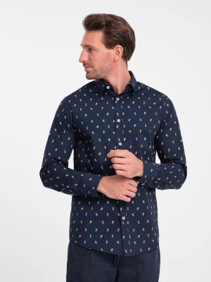 Zdjęcie produktu Bawełniana koszula męska we wzory SLIM FIT - atramentowa V3 OM-SHCS-0151
 -                                    L
