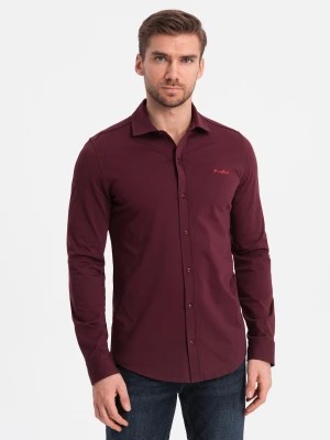 Zdjęcie produktu Bawełniana męska koszula REGULAR z dzianiny single jersey - bordowa V3 OM-SHCS-0138
 -                                    XL