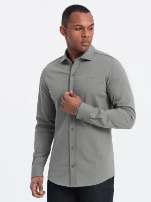 Zdjęcie produktu Bawełniana męska koszula REGULAR z dzianiny single jersey - jasny khaki V4 OM-SHCS-0138
 -                                    M