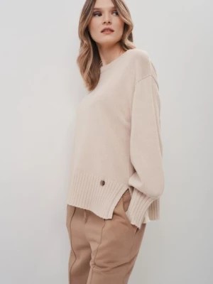 Zdjęcie produktu Bawełniany beżowy sweter damski basic OCHNIK