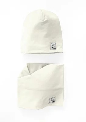 Zdjęcie produktu Bawełniany komplet czapka i komin Ecru