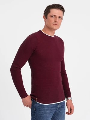 Zdjęcie produktu Bawełniany sweter męski z okrągłym dekoltem - bordowy V8 OM-SWSW-0103
 -                                    L