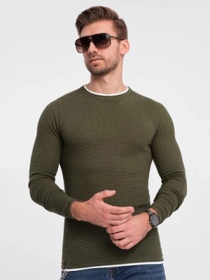 Zdjęcie produktu Bawełniany sweter męski z okrągłym dekoltem - ciemnooliwkowy V7 OM-SWSW-0103
 -                                    XL