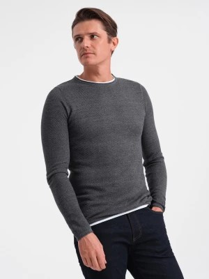 Zdjęcie produktu Bawełniany sweter męski z okrągłym dekoltem - grafitowy melanż V2 OM-SWSW-0103
 -                                    S