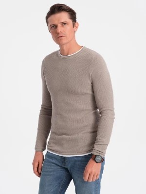 Zdjęcie produktu Bawełniany sweter męski z okrągłym dekoltem - zimny beż V9 OM-SWSW-0103
 -                                    XXL