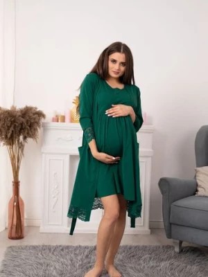 Zdjęcie produktu Bawełniany szlafrok z koronką dla kobiet w ciąży - zielony FORMOMMY