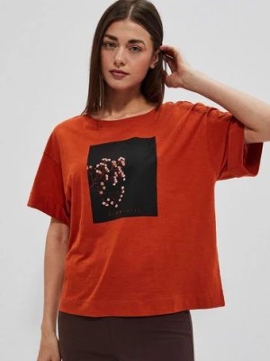 Zdjęcie produktu Bawełniany t-shirt damski brązowy z napisem- happiness Moodo