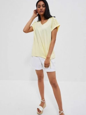 Zdjęcie produktu Bawełniany t-shirt damski żółty Moodo