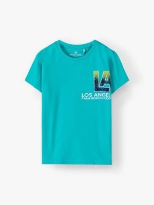 Zdjęcie produktu Bawełniany T-shirt dla chłopca - zielony z napisem Los Angeles Lincoln & Sharks by 5.10.15.