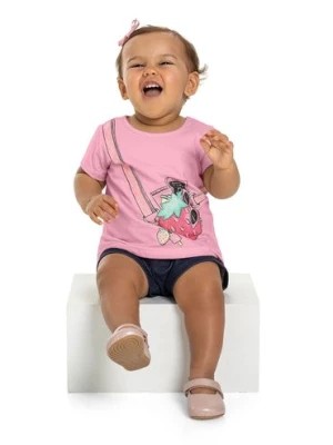 Zdjęcie produktu Bawełniany T-shirt dziewczęcy z truskawką - różowy Quimby