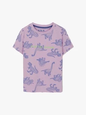 Zdjęcie produktu Bawełniany t-shirt fioletowy dla chłopca z nadrukiem dinozaurów 5.10.15.