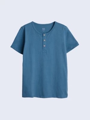 Zdjęcie produktu Bawełniany t-shirt z guzikami - niebieski - unisex - Limited Edition