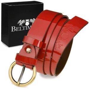 Zdjęcie produktu Beltimore skórzany damski pasek czarny 2,5 cm czerwony A63 czerwony r.80-95 cm Merg