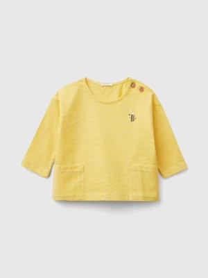 Zdjęcie produktu Benetton, 1005 Cotton T-shirt With Embroidery, size 56, Yellow, Kids United Colors of Benetton