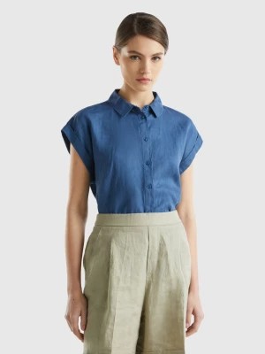 Zdjęcie produktu Benetton, Boxy Fit Shirt In Pure Linen, size S, Air Force Blue, Women United Colors of Benetton