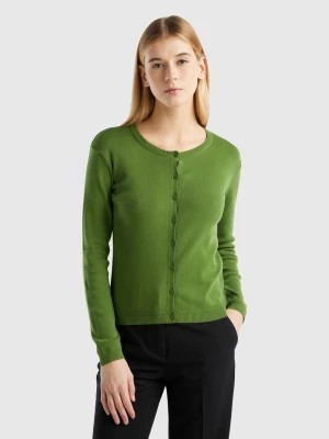 Zdjęcie produktu Benetton, Crew Neck Cardigan In Pure Cotton, size M, Military Green, Women United Colors of Benetton