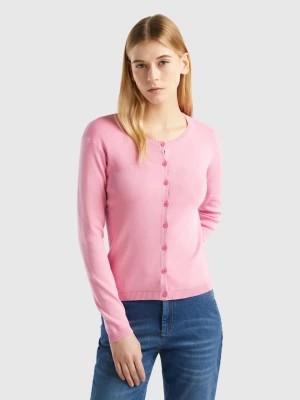 Zdjęcie produktu Benetton, Crew Neck Cardigan In Pure Cotton, size S, Pastel Pink, Women United Colors of Benetton