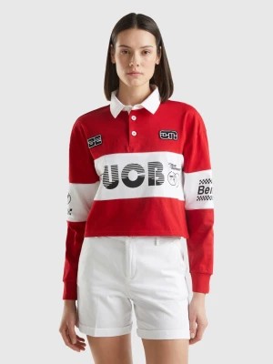 Zdjęcie produktu Benetton, Cropped Red Polo With Patch And Prints, size L, Red, Women United Colors of Benetton