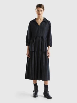 Zdjęcie produktu Benetton, Dress With Ruffles In Pure Linen, size S, Black, Women United Colors of Benetton
