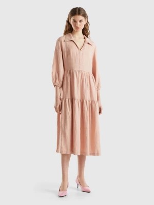 Zdjęcie produktu Benetton, Dress With Ruffles In Pure Linen, size S, Soft Pink, Women United Colors of Benetton