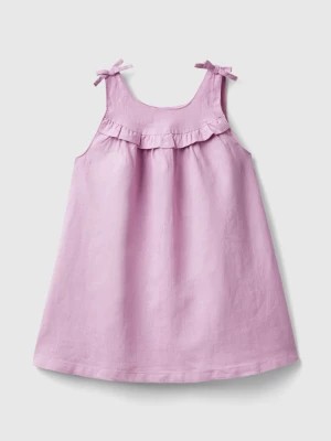 Zdjęcie produktu Benetton, Linen Blend Dress With Rouches, size 104, Lilac, Kids United Colors of Benetton