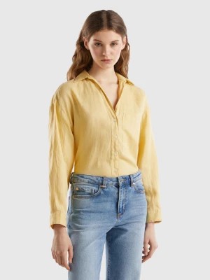 Zdjęcie produktu Benetton, Long Shirt In Pure Linen, size L, Yellow, Women United Colors of Benetton