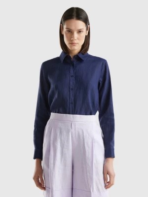 Zdjęcie produktu Benetton, Long Shirt In Pure Linen, size XS, Dark Blue, Women United Colors of Benetton