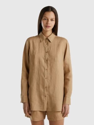 Zdjęcie produktu Benetton, Long Shirt In Pure Linen, size XXS, Camel, Women United Colors of Benetton