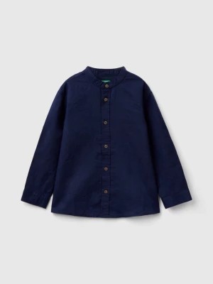 Zdjęcie produktu Benetton, Mandarin Collar Shirt In Linen Blend, size 104, Dark Blue, Kids United Colors of Benetton