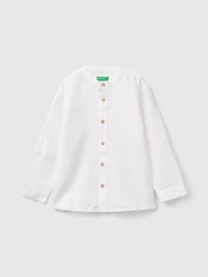 Zdjęcie produktu Benetton, Mandarin Collar Shirt In Linen Blend, size 116, White, Kids United Colors of Benetton