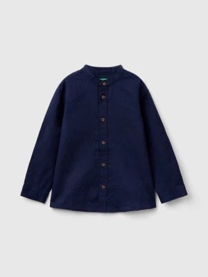Zdjęcie produktu Benetton, Mandarin Collar Shirt In Linen Blend, size 90, Dark Blue, Kids United Colors of Benetton