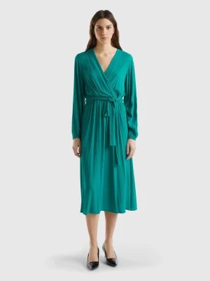 Zdjęcie produktu Benetton, Midi Dress With V-neck And Belt, size L, Teal, Women United Colors of Benetton